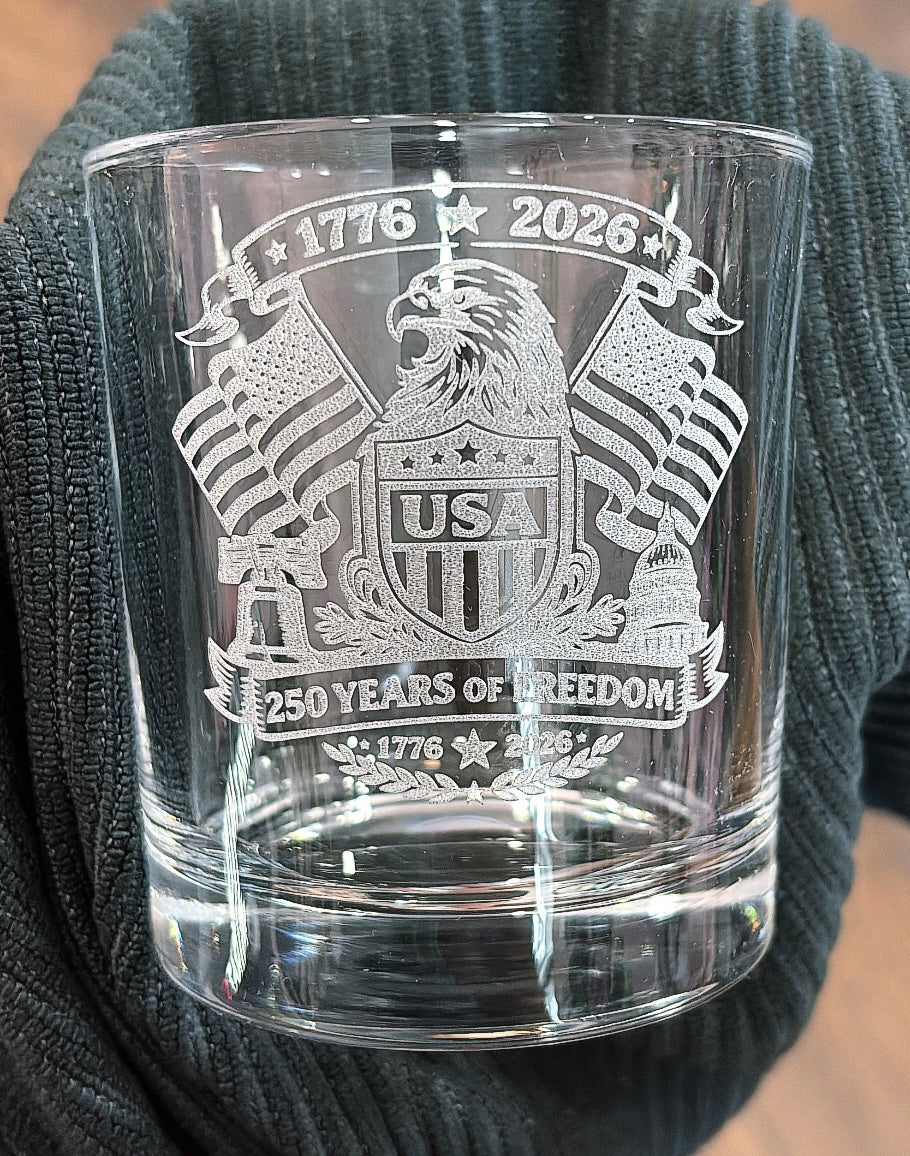USA 250 Years of Freedom Rocks Glass
