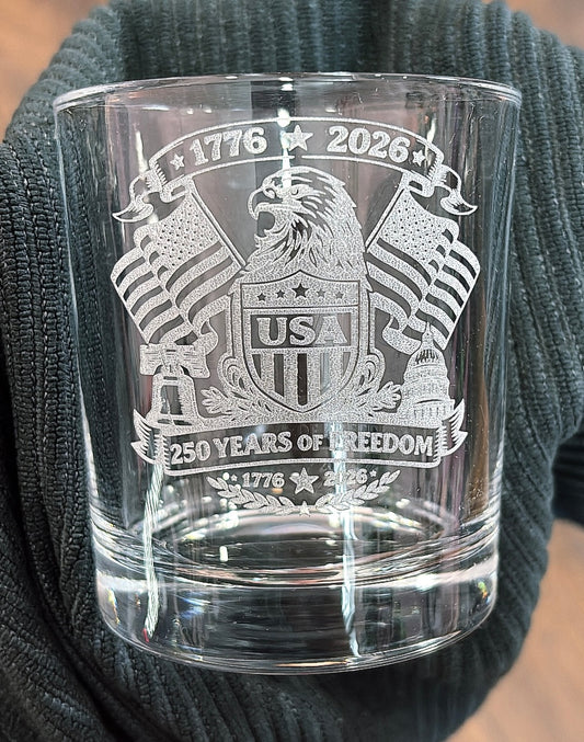USA 250 Years of Freedom Rocks Glass