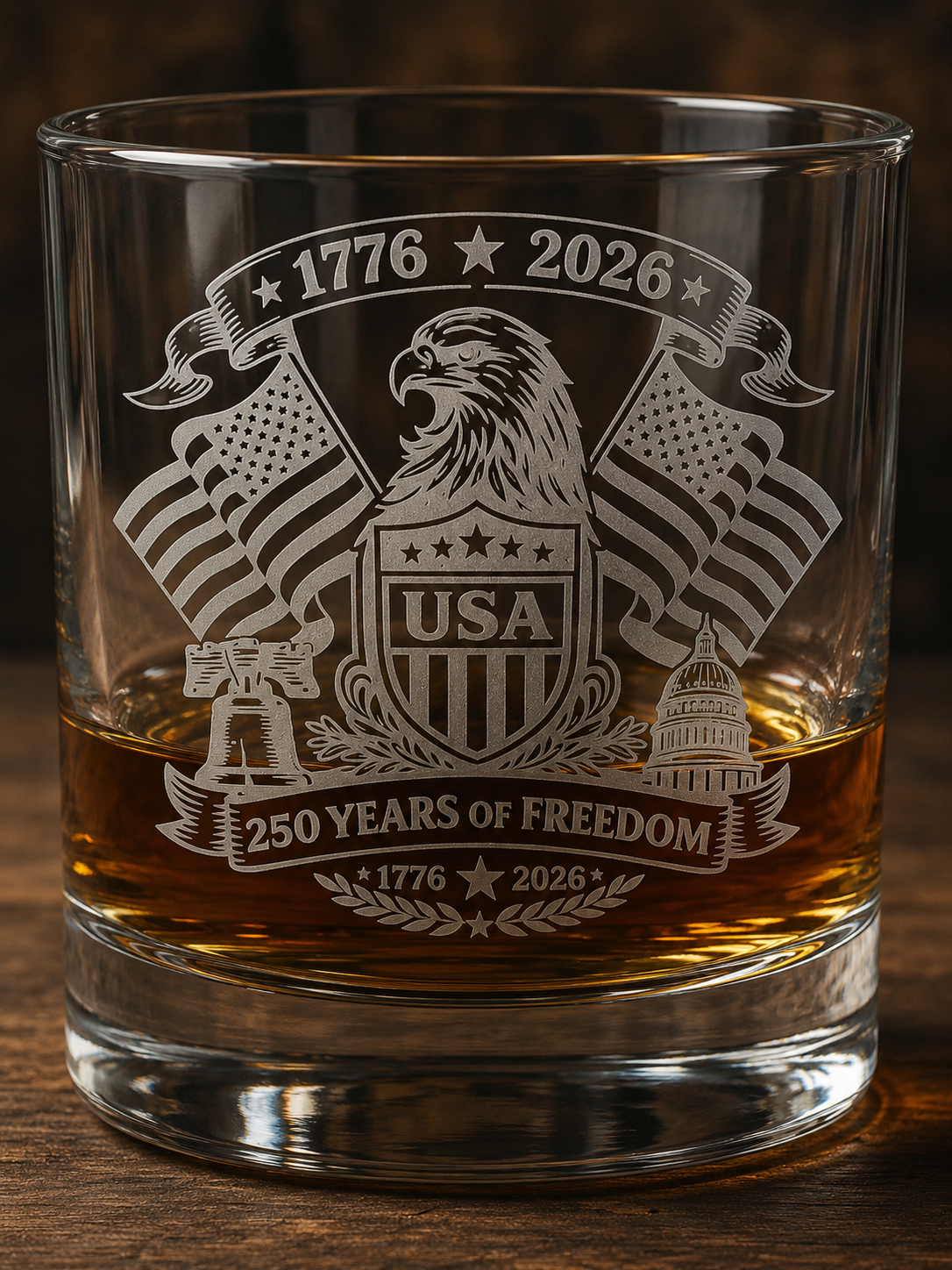 USA 250 Years of Freedom Rocks Glass