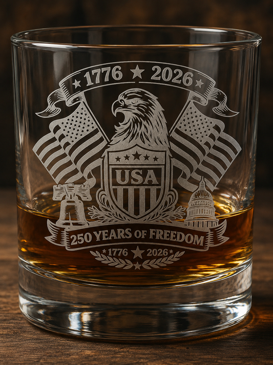 USA 250 Years of Freedom Rocks Glass